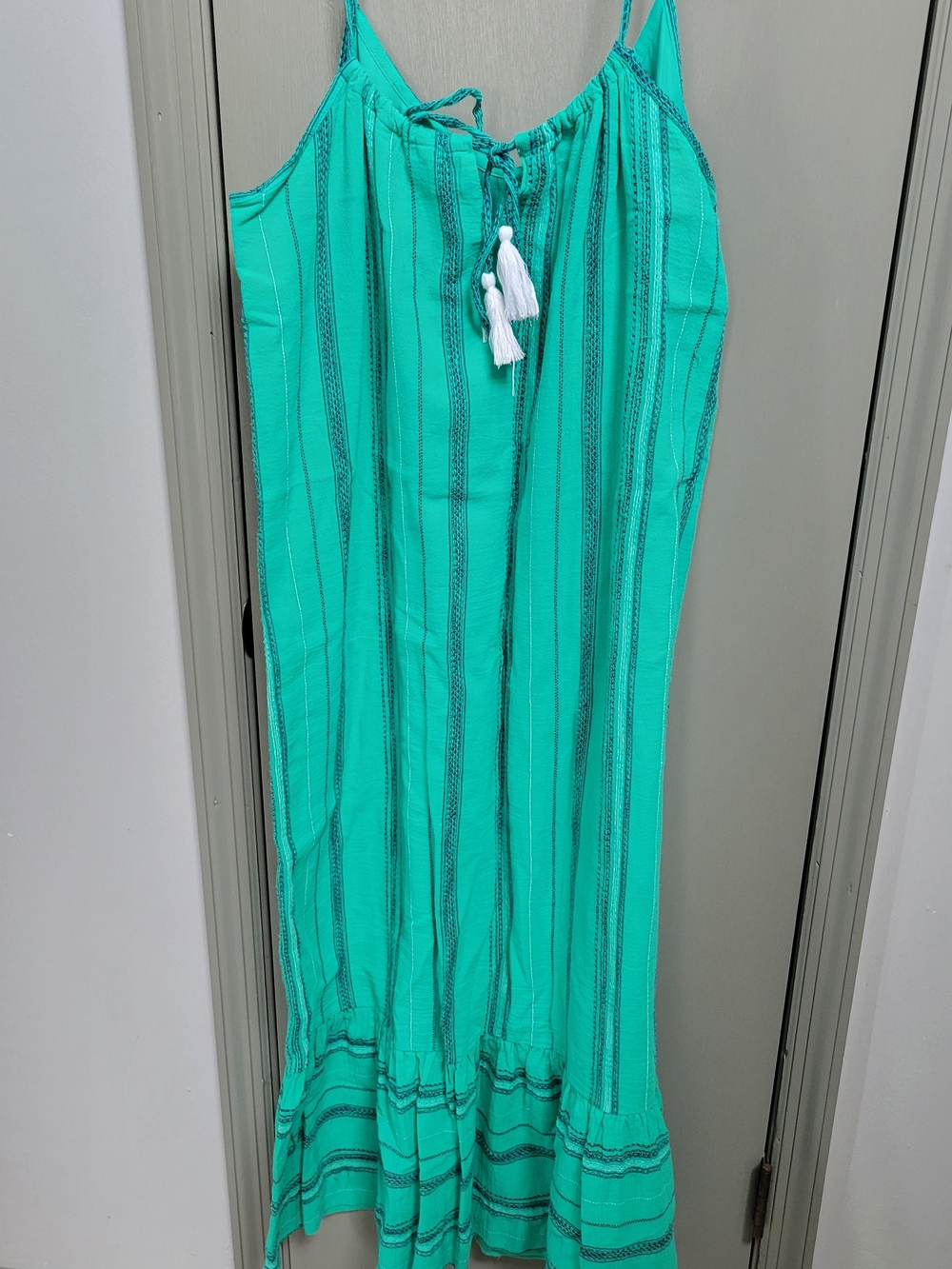 Sleeveless Turquoise Stripe Maxi Skirt with Tassel Tie